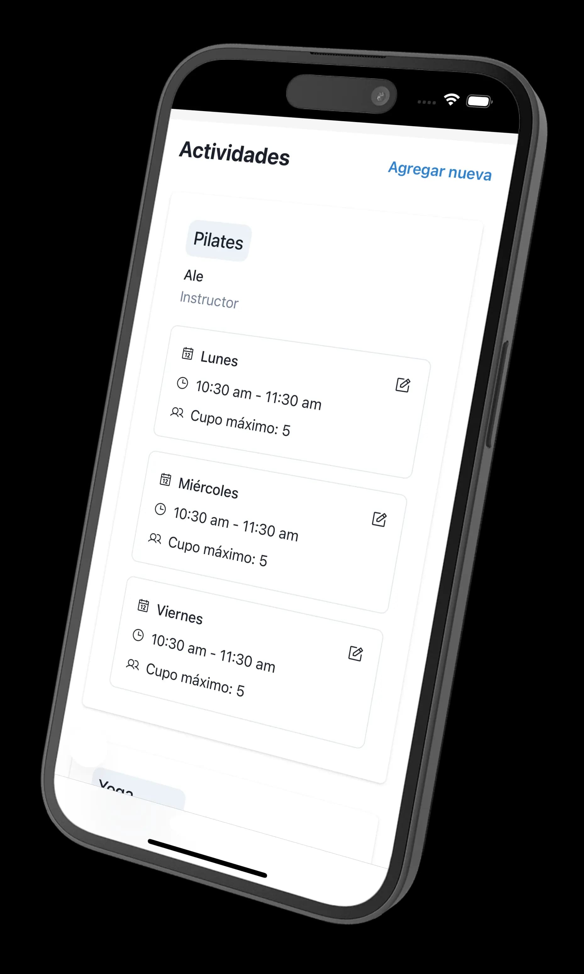 Control de asistencia y lista de espera para pilates