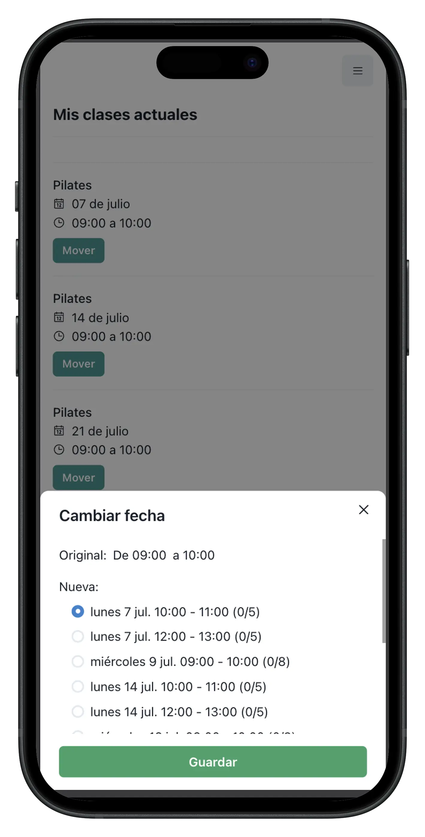 App de reservas online para alumnos de yoga y pilates