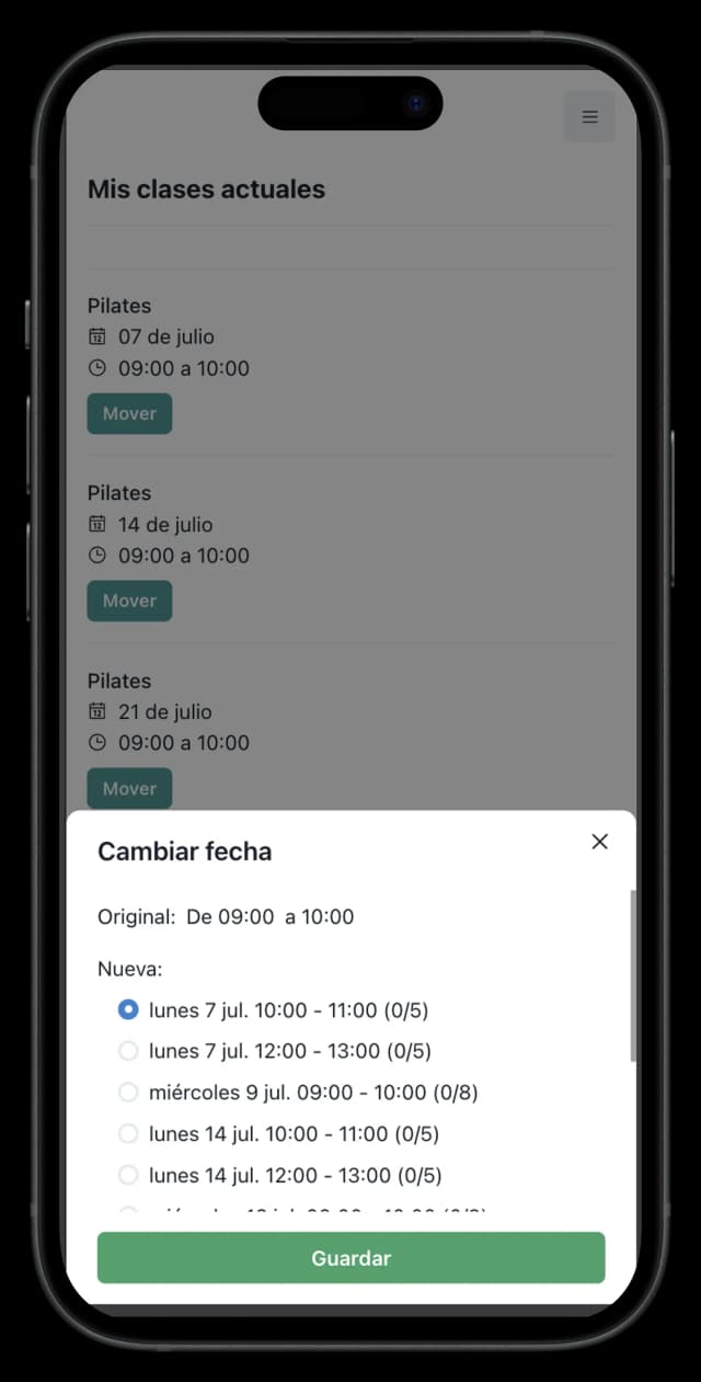 Gestión de turnos de Pilates